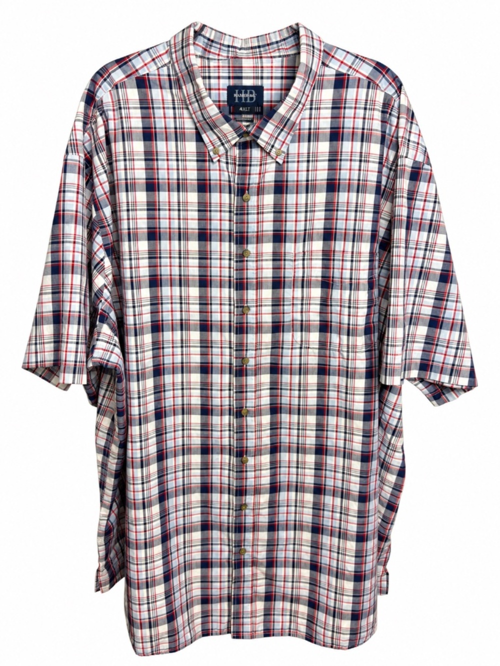 Harbor Bay – Red & Navy Plaid Short-Sleeve Button-Down Shirt – 4XLT